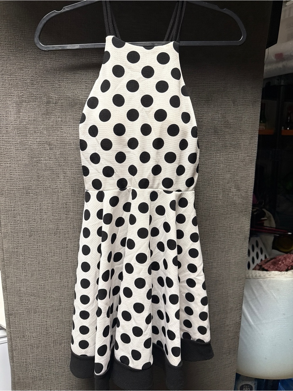 Papaya Black and White Polka Dot Halter Dress